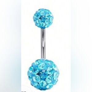 Belly Ring- Blue Cubic Zirconia Navel Piercing Ring.Ocean blue stones
